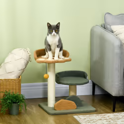 PawHut Small Cat Tree for Indoor Cats, Scratching Posts with Two Beds, Toy Ball