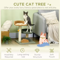 PawHut Small Cat Tree for Indoor Cats, Scratching Posts with Two Beds, Toy Ball