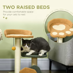 PawHut Small Cat Tree for Indoor Cats, Scratching Posts with Two Beds, Toy Ball