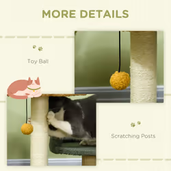 PawHut Small Cat Tree for Indoor Cats, Scratching Posts with Two Beds, Toy Ball - Additional view 4