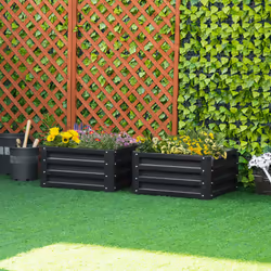 Outsunny Set of 2 Raised Garden Bed Galvanised Planter Box, Grey