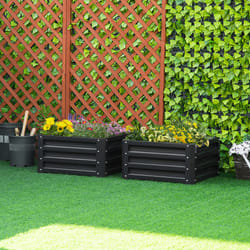 Outsunny Set of 2 Raised Garden Bed Galvanised Planter Box, Grey