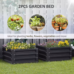 Outsunny Set of 2 Raised Garden Bed Galvanised Planter Box, Grey