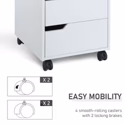 MDF Mobile File Cabinet w/ 3 Drawers Locking Wheels Metal Rails White - Additional view 4