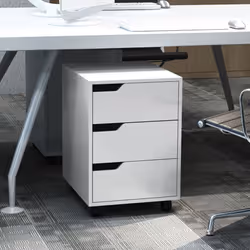 MDF Mobile File Cabinet w/ 3 Drawers Locking Wheels Metal Rails White - Additional view 5