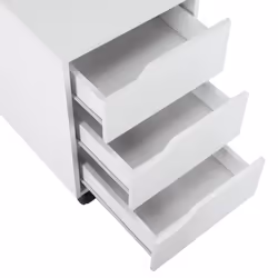 MDF Mobile File Cabinet w/ 3 Drawers Locking Wheels Metal Rails White - Additional view 7