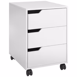 MDF Mobile File Cabinet w/ 3 Drawers Locking Wheels Metal Rails White - Additional view 8