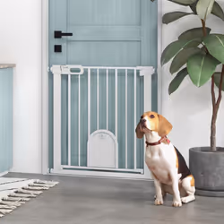 PawHut 75-82 cm Pet Safety Gate Pressure Fit Stair w/ Small Door Double Locking