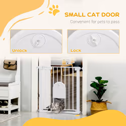 PawHut 75-82 cm Pet Safety Gate Pressure Fit Stair w/ Small Door Double Locking - Additional view 4