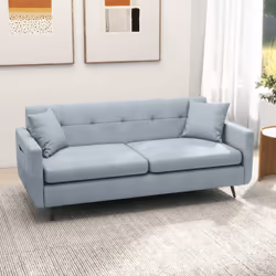 HOMCOM 3 Seater Sofa 165cm Modern Fabric Couch with Wood Legs and Pockets Blue