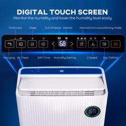 HOMCOM 16L/Day Quiet Air Dehumidifier with Purifier, UVC, Ioniser, Timer, White