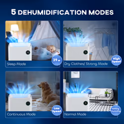 HOMCOM 16L/Day Quiet Air Dehumidifier with Purifier, UVC, Ioniser, Timer, White