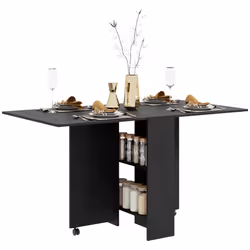 HOMCOM Rolling Drop Leaf Dining Table Folding Kitchen Table with Open Shelves - Additional view 8