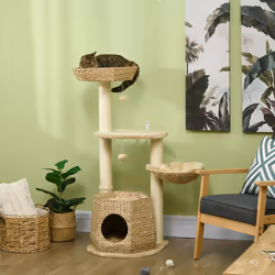 PawHut Cat Tree Activity Centre with Cattail Fluff Bed House Sisal Post Ball