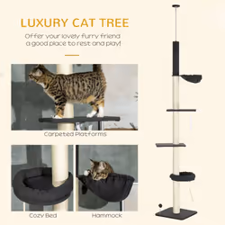 PawHut Floor-To-Ceiling Cat Tree, Height Adjustable, Black