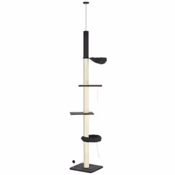 PawHut Floor-To-Ceiling Cat Tree, Height Adjustable, Black - Additional view 8