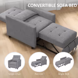 HOMCOM Convertible Single Chair Bed with Upholstered Fabric, Grey