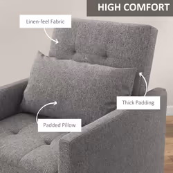HOMCOM Convertible Single Chair Bed with Upholstered Fabric, Grey