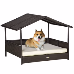 PawHut Wicker Dog House, Rattan Pet Bed with Soft Cushion, Cat Basket - Cream - Additional view 8