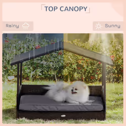 PawHut Wicker Dog House, Rattan Pet Bed with Soft Cushion, Cat Basket - Grey - Additional view 4