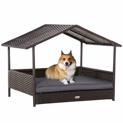 PawHut Wicker Dog House, Rattan Pet Bed with Soft Cushion, Cat Basket - Grey - Additional view 8