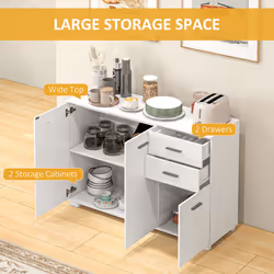 HOMCOM Sideboard Kitchen Storage Cabinet with 2 Drawers, High Gloss White