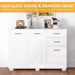 HOMCOM Sideboard Kitchen Storage Cabinet with 2 Drawers, High Gloss White - Additional view 4