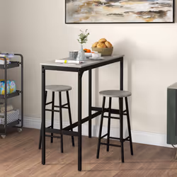 HOMCOM 3 Piece Bar Set, Industrial Kitchen and Chair Set Grey