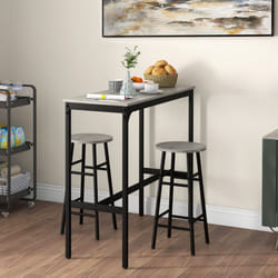 HOMCOM 3 Piece Bar Set, Industrial Kitchen and Chair Set Grey