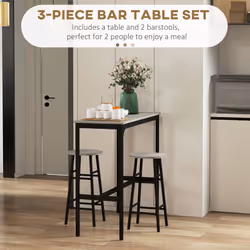 HOMCOM 3 Piece Bar Set, Industrial Kitchen and Chair Set Grey