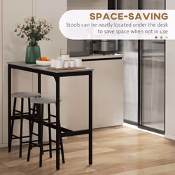 HOMCOM 3 Piece Bar Set, Industrial Kitchen and Chair Set Grey