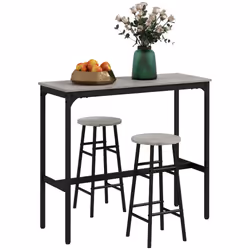 HOMCOM 3 Piece Bar Set, Industrial Kitchen and Chair Set Grey - Additional view 8