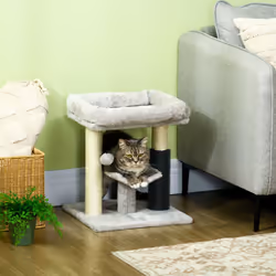 PawHut Small Cat Tree Tower w/ Scratching Posts, Bed, Perch, Self Groomer, Toy