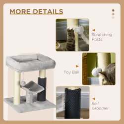 PawHut Small Cat Tree Tower w/ Scratching Posts, Bed, Perch, Self Groomer, Toy