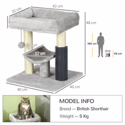 PawHut Small Cat Tree Tower w/ Scratching Posts, Bed, Perch, Self Groomer, Toy - Additional view 8