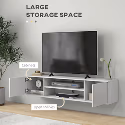 HOMCOM Floating TV Unit for 60" TVs W/ Shelves and Cabinets, White - Additional view 4