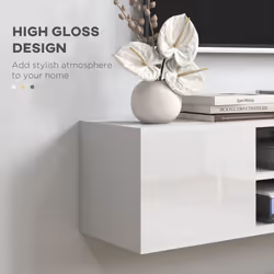 HOMCOM Floating TV Unit for 60" TVs W/ Shelves and Cabinets, White - Additional view 5