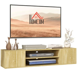 HOMCOM Floating TV Unit for 60" TVs W/ Shelves and Cabinets, Natural Wood Effect