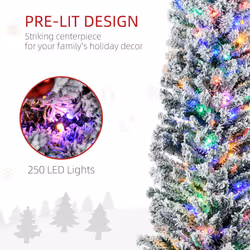 HOMCOM 7.5' Artificial Christmas Tree with Flocked Tips, LED Lights, Decoration
