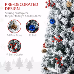 HOMCOM 7.5' Artificial Christmas Tree with Flocked Tips, LED Lights, Decoration