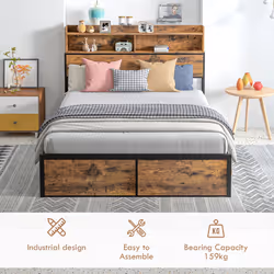 HOMCOM 4.8FT Double Bed Frame with Storage Headboard and Under Bed Storage - Additional view 4