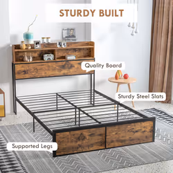 HOMCOM 4.8FT Double Bed Frame with Storage Headboard and Under Bed Storage - Additional view 5