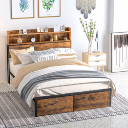 HOMCOM 4.8FT Double Bed Frame with Storage Headboard and Under Bed Storage - Additional view 8