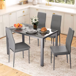 HOMCOM 5 Piece Dining Set Table and 4 Chairs Set for 4 Persons Kitchen Glasstop