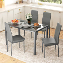 HOMCOM 5 Piece Dining Set Table and 4 Chairs Set for 4 Persons Kitchen Glasstop