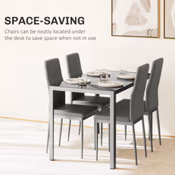 HOMCOM 5 Piece Dining Set Table and 4 Chairs Set for 4 Persons Kitchen Glasstop - Additional view 4