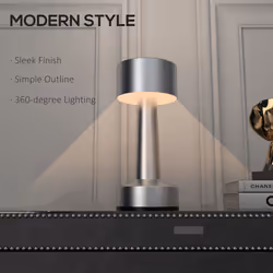 HOMCOM LED Cordless Table Lamp with Battery Operated for Bedroom, Silver - Additional view 4