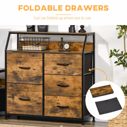 HOMCOM Bedroom Chest of Drawers with 5 Fabric Drawers, Open Shelf, Rustic Brown - Additional view 4