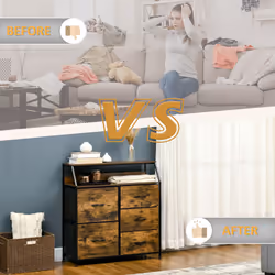 HOMCOM Bedroom Chest of Drawers with 5 Fabric Drawers, Open Shelf, Rustic Brown - Additional view 7