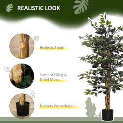 HOMCOM Artificial Ficus Tree with Lifelike Leaves and Natural Trunks Green